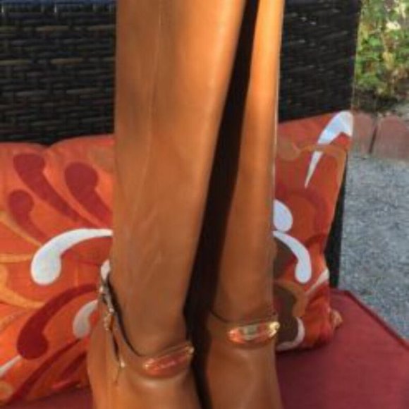 MICHAEL KORS ARLEY LUGGAGE LEATHER RIDING BOOTS - Picture 4 of 7